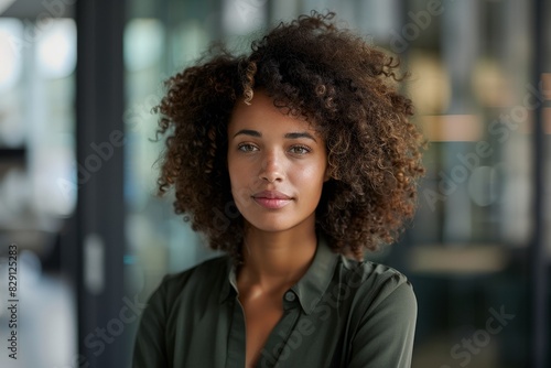 Confident young woman with curly hair