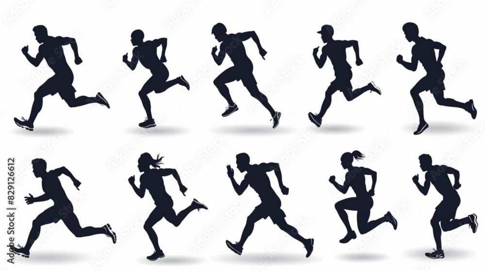 running man mascot logo icon or silhouette of running man 3D avatars set vector icon, white background, black colour icon