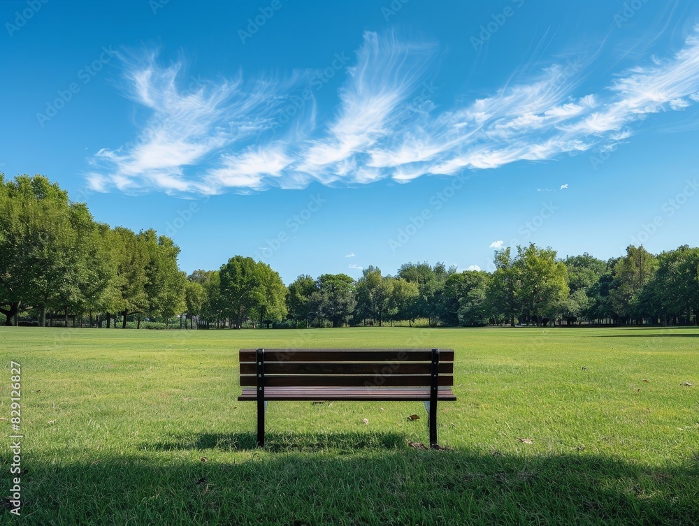 peaceful park bench overlooking lush green field peaceful park bench overlooking lush green field