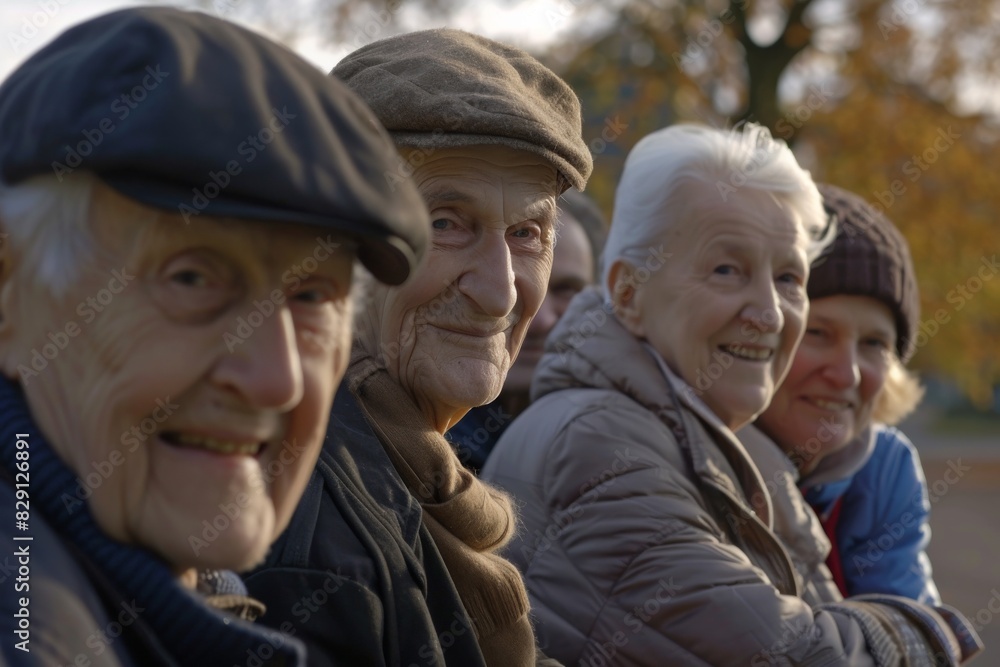 Group of elderly people in the park. Selective focus on the man Group of elderly people in the park. Selective focus on the man