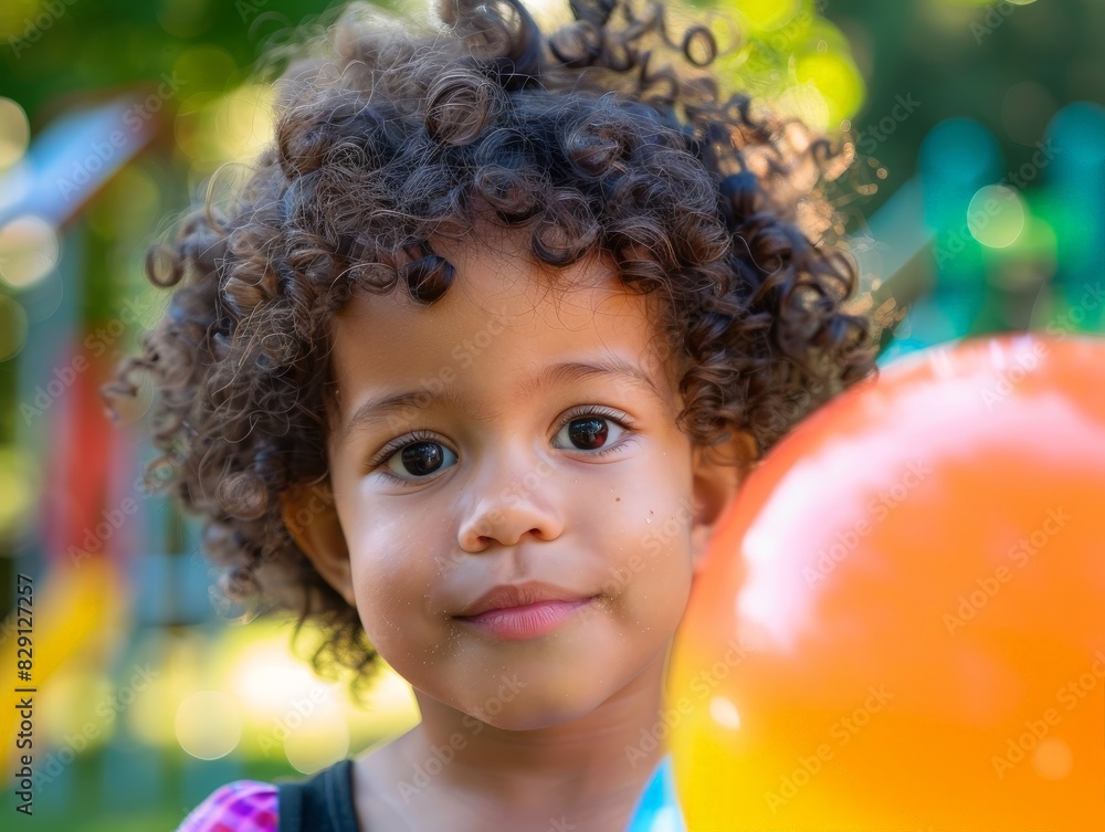 Curious child with curly hair and colorful background Curious child with curly hair and colorful background