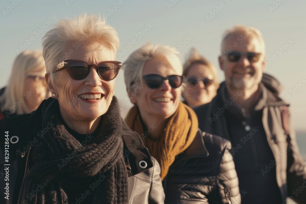Group of happy elderly friends having fun outdoors. Selective focus. Group of happy elderly friends having fun outdoors. Selective focus.