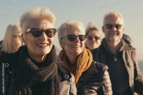 Group of happy elderly friends having fun outdoors. Selective focus.