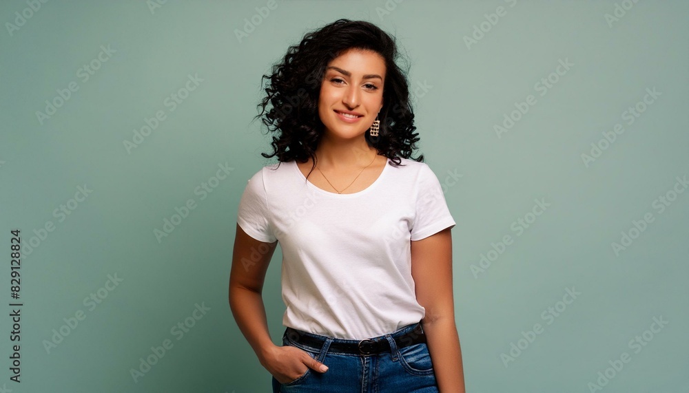 Portrait of a woman against a green background Portrait of a woman against a green background