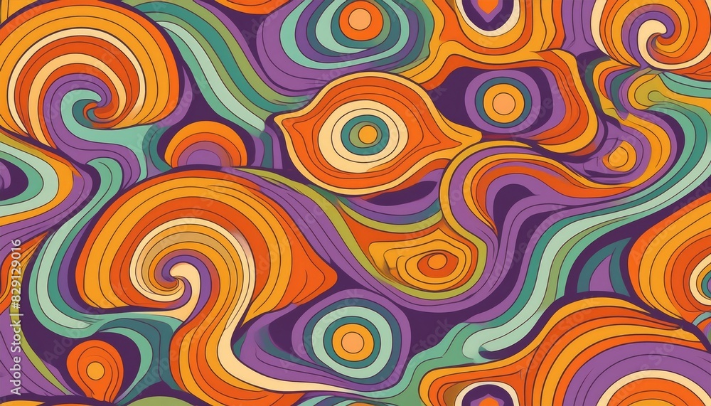 Retro Floral Pattern with Swirling Lines Retro Floral Pattern with Swirling Lines