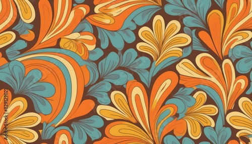 Retro Floral Pattern with Swirling Lines