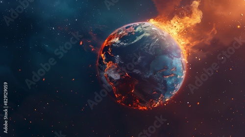 Wallpaper Mural Dramatic image of Earth on fire in space, representing environmental crises and global warming effects. Torontodigital.ca