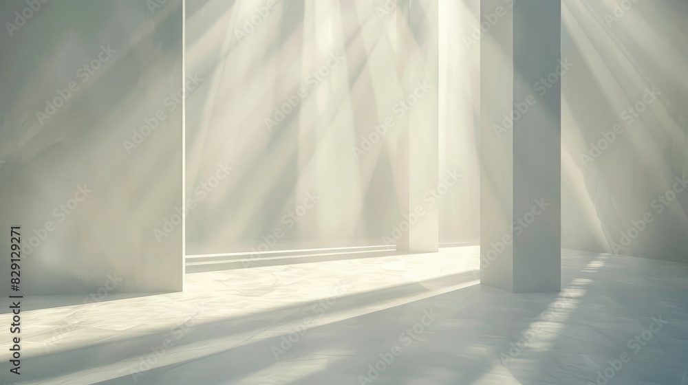 Obraz premium Abstract white background with ethereal light beams and delicate shadow play