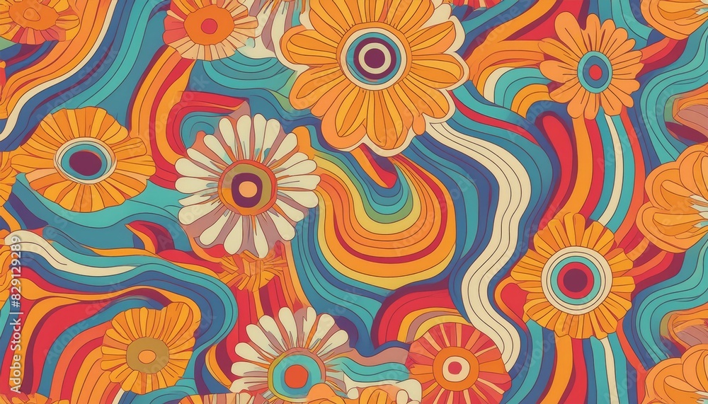 Retro Floral Pattern with Swirling Lines Retro Floral Pattern with Swirling Lines