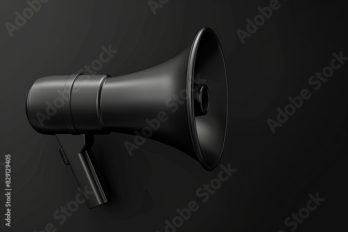 A black megaphone against a black background, showcasing a stark contrast