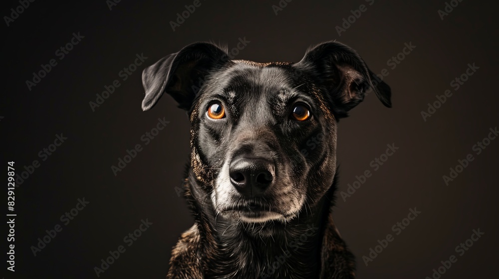 Portrait of a black dog with expressive eyes, dark background. Captivating pet photography showcasing the beauty and emotion of a canine. Portrait of a black dog with expressive eyes, dark background. Captivating pet photography showcasing the beauty and emotion of a canine.