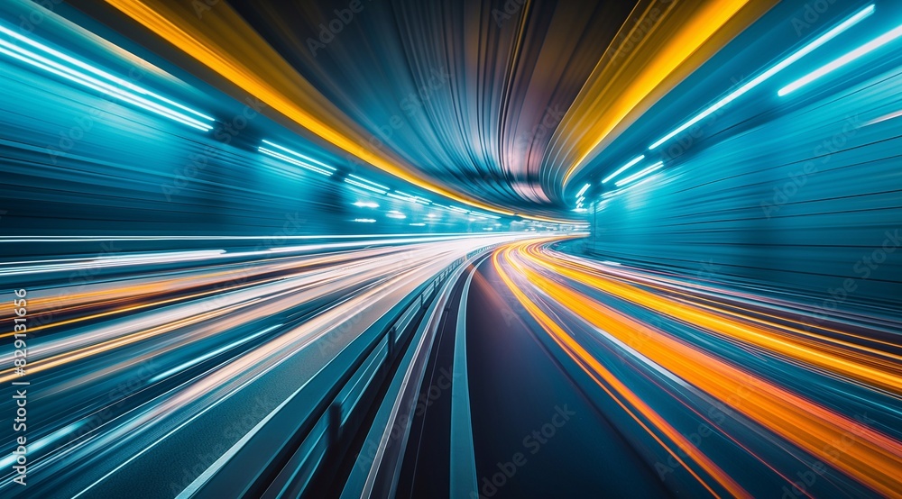 A long exposure photo of the freeway passing by in motion blur. The overall mood mysterious and futuristic. generative AI A long exposure photo of the freeway passing by in motion blur. The overall mood mysterious and futuristic. generative AI