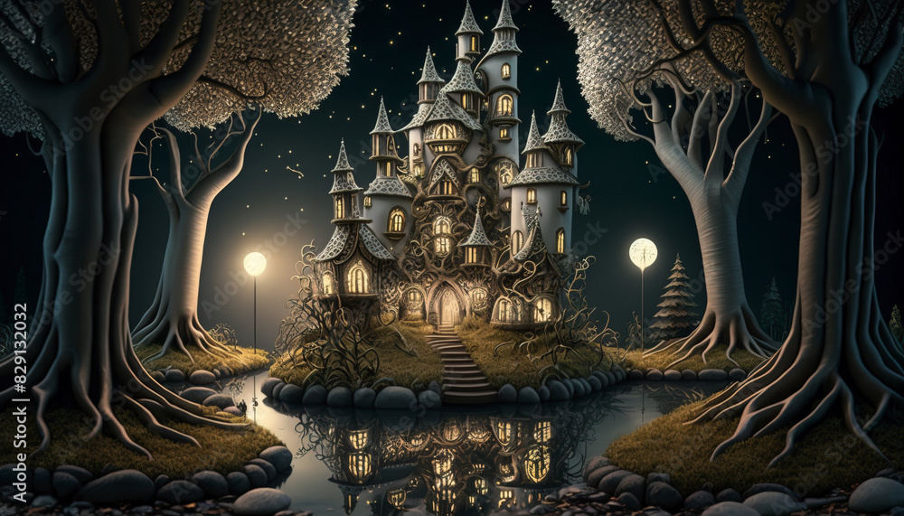 Obraz premium Enchanting fairy tale woodland. Surreal mystical fantasy artwork