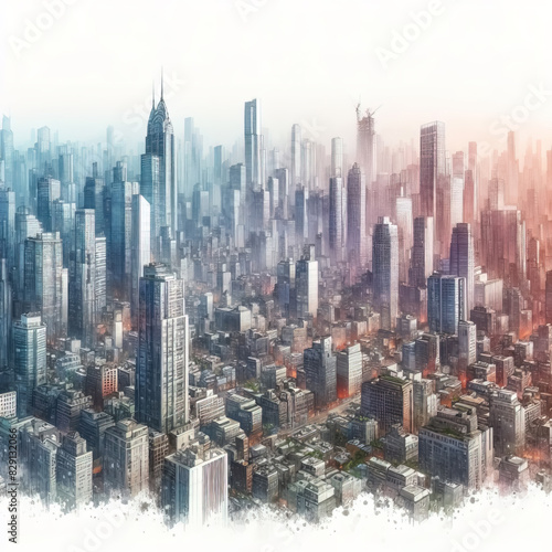 Beautiful modern city, watercolor painting