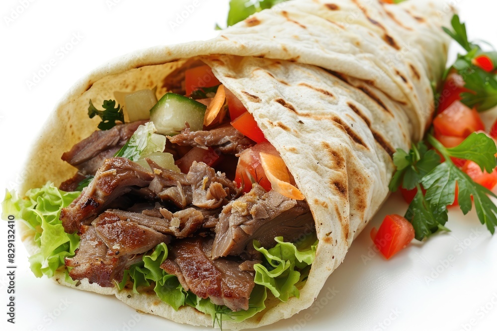 Delicious Beef Shawarma Wrap with Fresh Vegetables Delicious Beef Shawarma Wrap with Fresh Vegetables