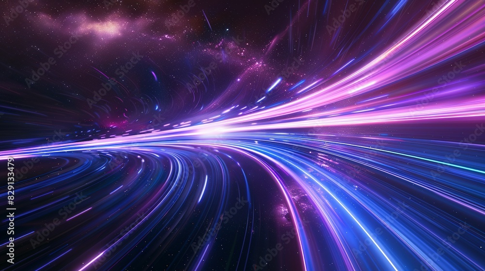 Blue-Purple Light Streaks in Dark Space: 3D Render of Hyperspeed Warp Blue-Purple Light Streaks in Dark Space: 3D Render of Hyperspeed Warp