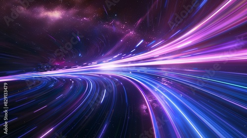 Blue-Purple Light Streaks in Dark Space: 3D Render of Hyperspeed Warp