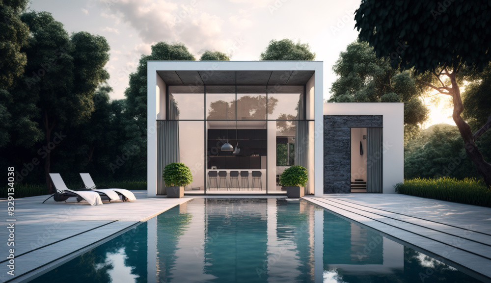 Modern outdoor pool area with a sleek design Modern outdoor pool area with a sleek design