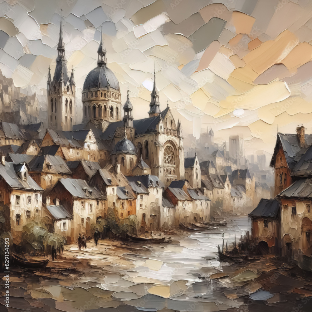 Fototapeta premium Oil painting of old city