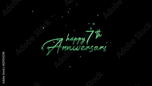 An animated green 7th anniversary text on black background suitable for anniversary greeting cards, social media posts, and celebratory designs.