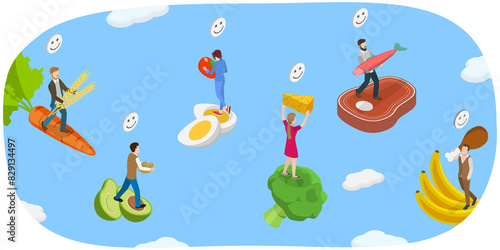 3D Isometric Flat  Illustration of Low-carb Nutrition, Balanced Dieting