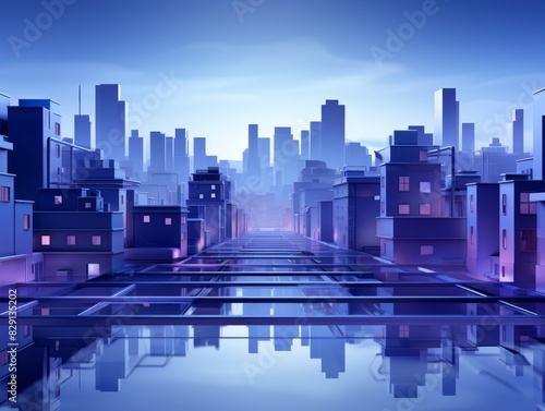 Futuristic city with a blue sky and clouds