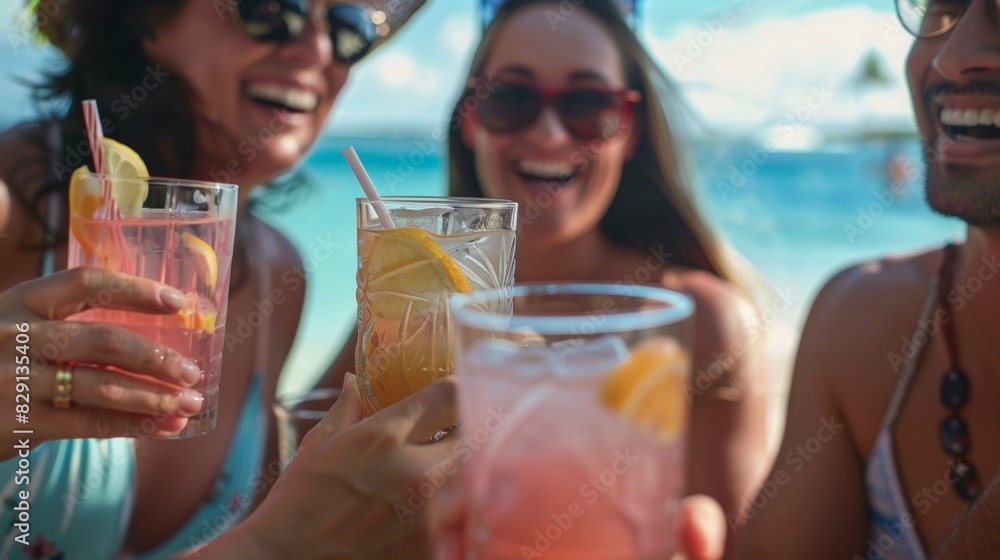 The laughter and cheers of friends enjoying their specialty drinks can be heard from the shoreline signaling a successful beach cocktail workshop. The laughter and cheers of friends enjoying their specialty drinks can be heard from the shoreline signaling a successful beach cocktail workshop.