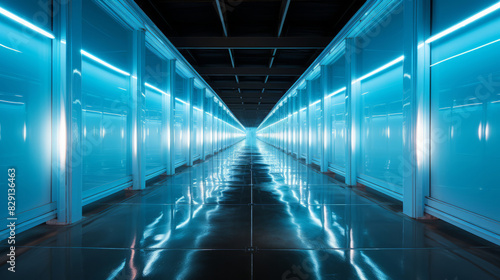 Long white futuristic corridor. © Darcraft
