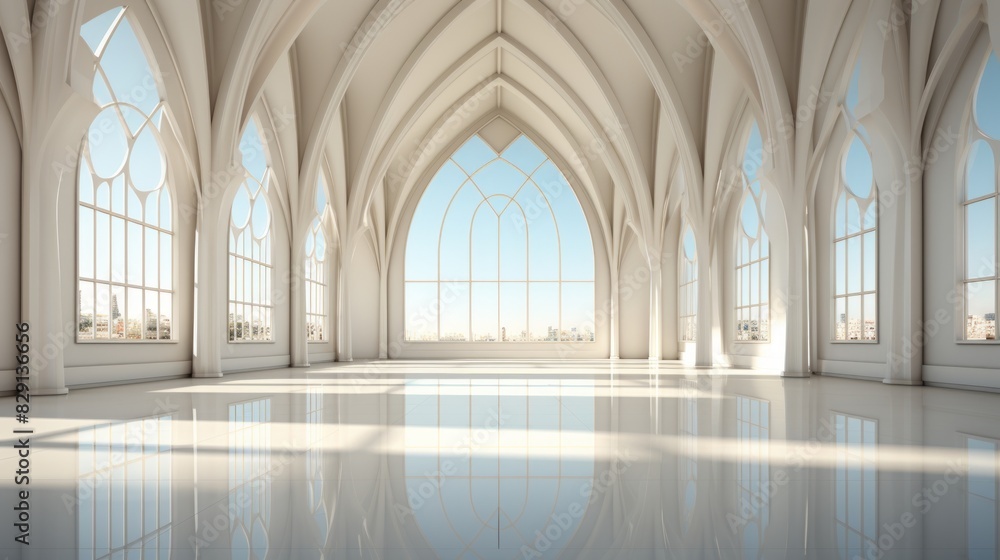 Obraz premium Long white futuristic corridor.