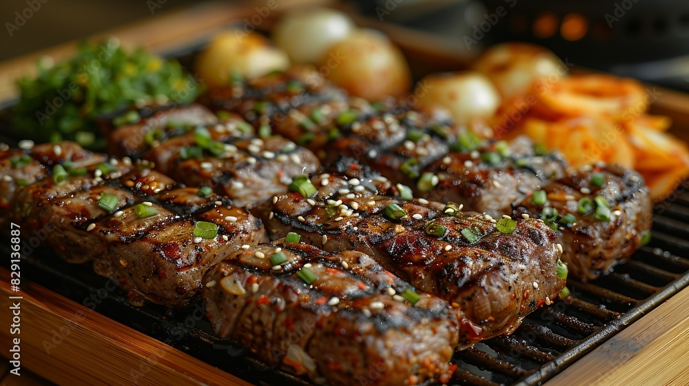 BBQ - Grilled meats, especially popular in the US, Korea, and South Africa. Placed on the dining table in the kitchen. Minimal and Simple style BBQ - Grilled meats, especially popular in the US, Korea, and South Africa. Placed on the dining table in the kitchen. Minimal and Simple style