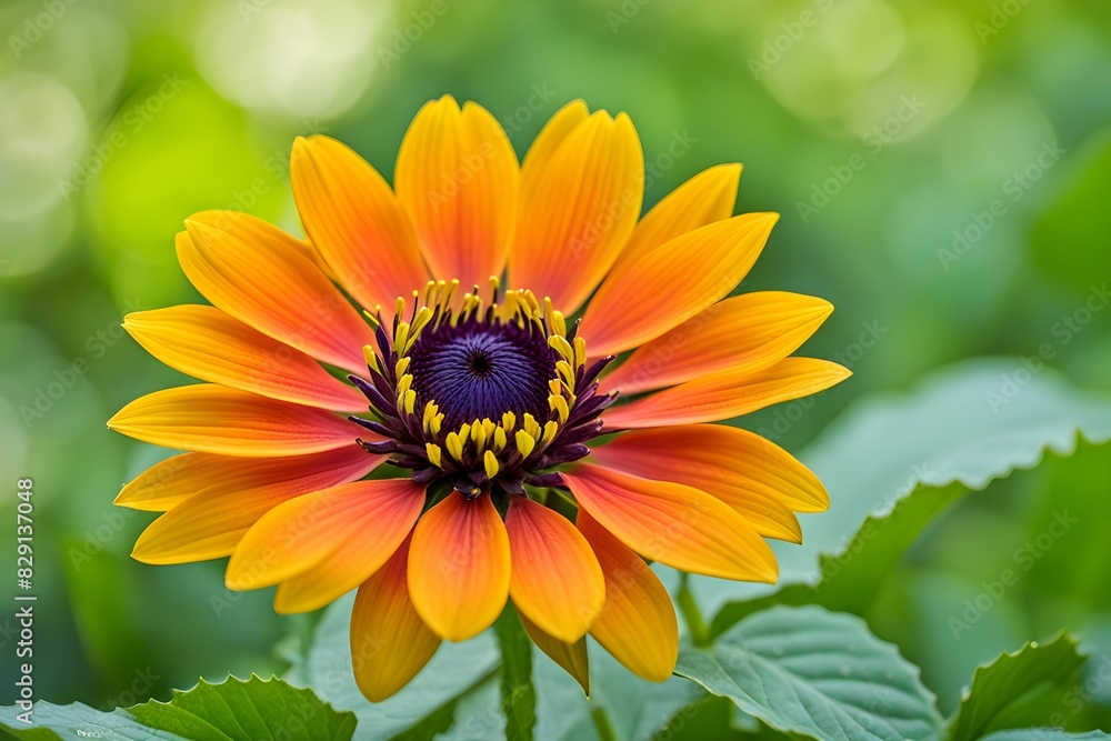 Obraz premium A bright orange flower with a purple center