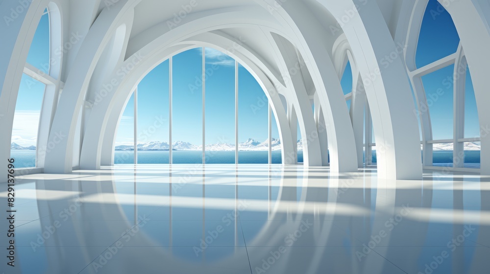 Obraz premium blue corridor with columns and windows