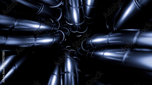 Abstract robotic wires of grey and blue lights. Design. Moving wires of alien robotic technologies.