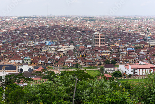 Ibadan, Oyo, Nigeria - April 15, 2024: Ariel view of Ibadan city.