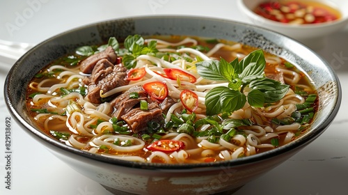 Pho - Vietnamese noodle soup, aromatic and delicious. isolate on white background Minimal and Simple style