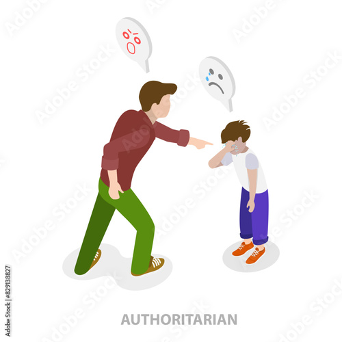 3D Isometric Flat Vector Illustration of Parenting Styles, Different Children Raising Methods. Item 3