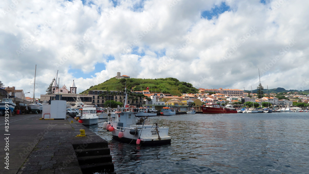 Fototapeta premium Marina da Horta, Faial, Portugal. Currently the fourth most visited ocean marina and certainly one of the most important in the world. It has held the European Blue Flag since 1987.