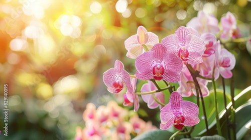 Close up of a beautiful bouquet of orchids with a natural background showcasing the exquisite blooming flower in the garden