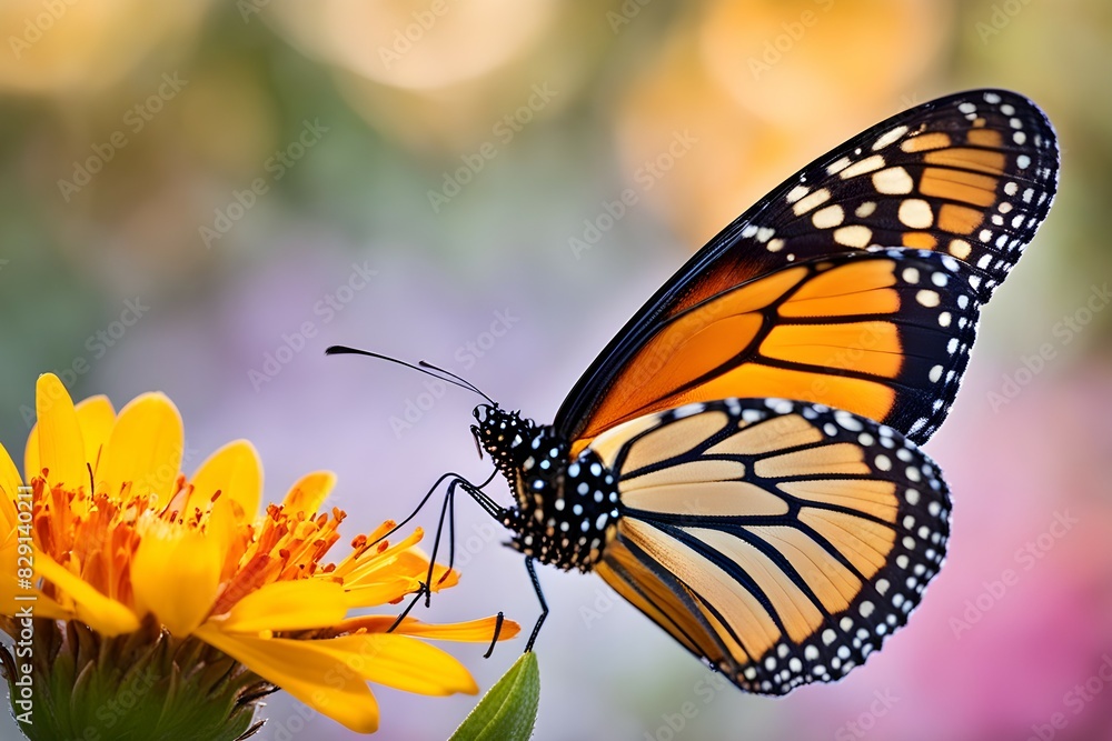 Obraz premium A butterfly is sitting on a yellow flower