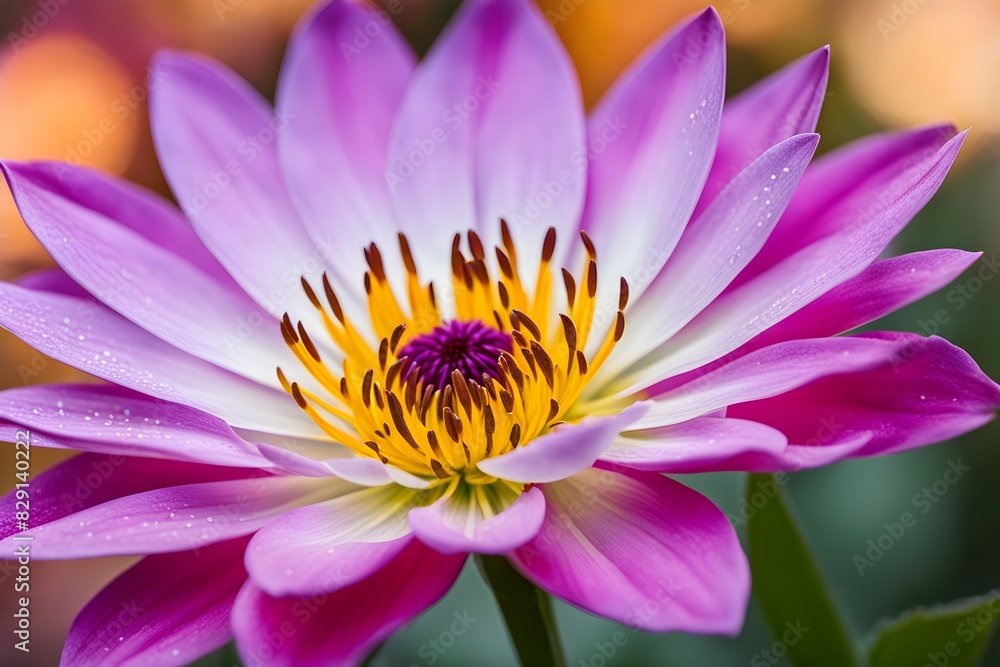 A close up of a pink and white flower with a yellow center A close up of a pink and white flower with a yellow center