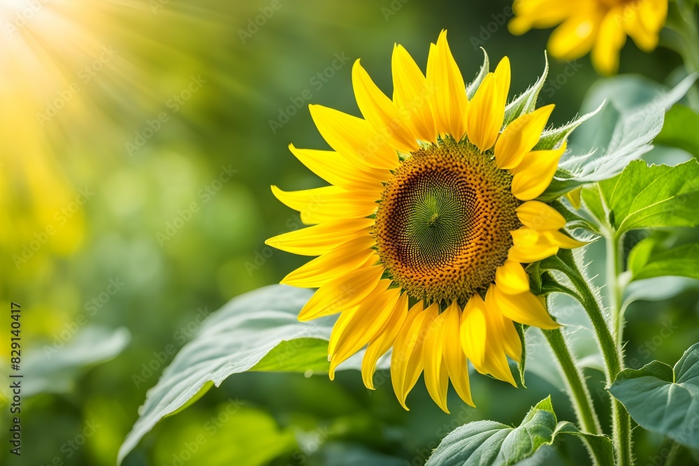 A yellow sunflower is in full bloom, with its petals open to the sun A yellow sunflower is in full bloom, with its petals open to the sun
