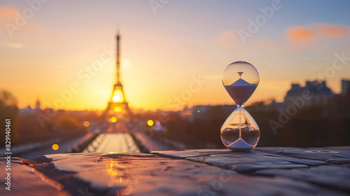 Magic hourglass in Paris France with Eiffel Tower in background