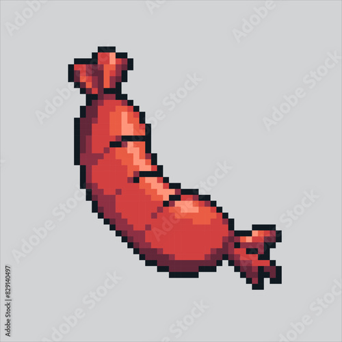Pixel art illustration Sausage. Pixelated Sausage. Sausage beef pixelated for the pixel art game and icon for website and video game. old school retro.
