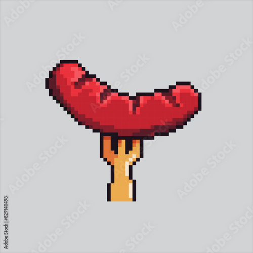 Pixel art illustration Sausage. Pixelated Sausage. Sausage beef pixelated for the pixel art game and icon for website and video game. old school retro.