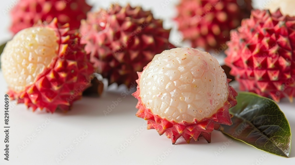 Rambutan - Similar to lychee, rambutan has a sweet, juicy flavor and a spiky red shell. isolate on white background Minimal and Simple style Rambutan - Similar to lychee, rambutan has a sweet, juicy flavor and a spiky red shell. isolate on white background Minimal and Simple style