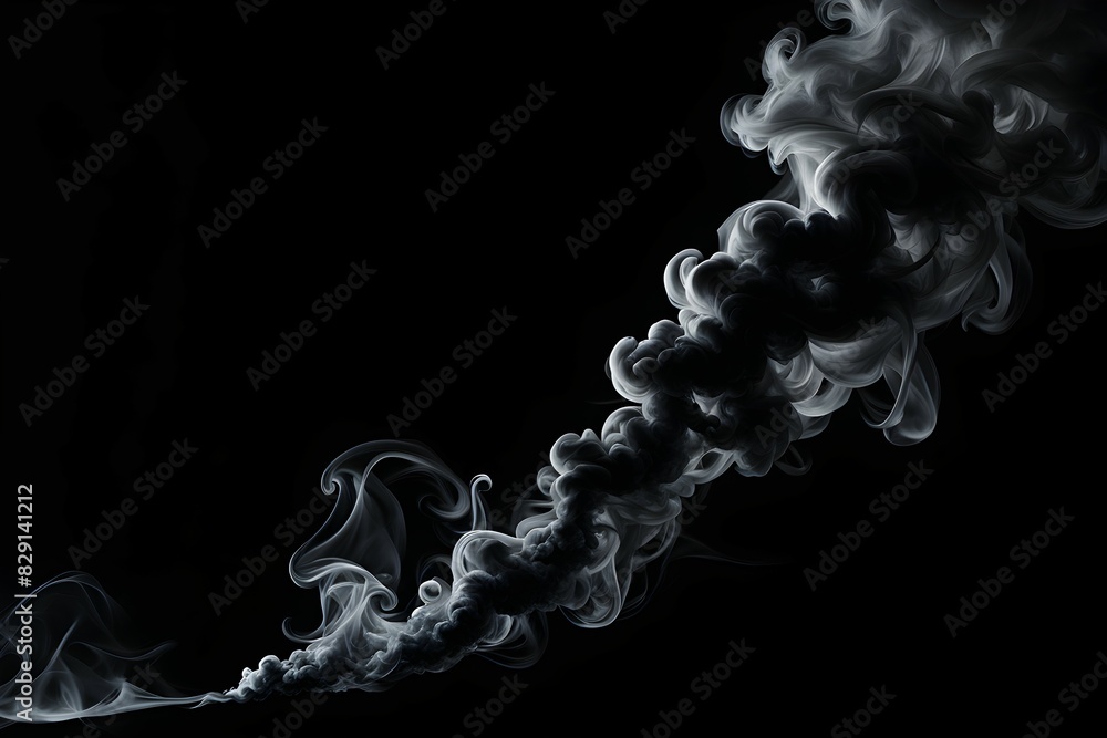 Obraz premium A long black smoke trail with a dark background
