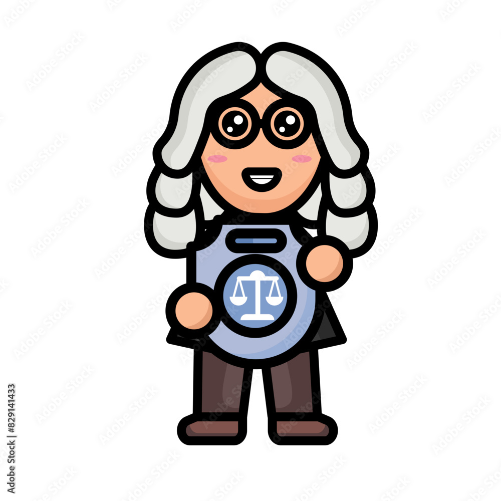 Fototapeta premium illustration of cute judge with shield of justice