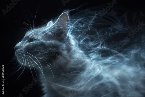 Bioluminescent Cat with Mist. Generative AI.