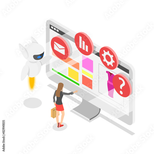 3D Isometric Flat Illustration of Chatbot Assistant, Online Customer Support. Item 2
