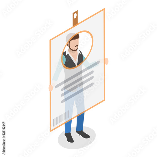 3D Isometric Flat Illustration of Identification Badge, identity Card with Personal Information. Item 2
